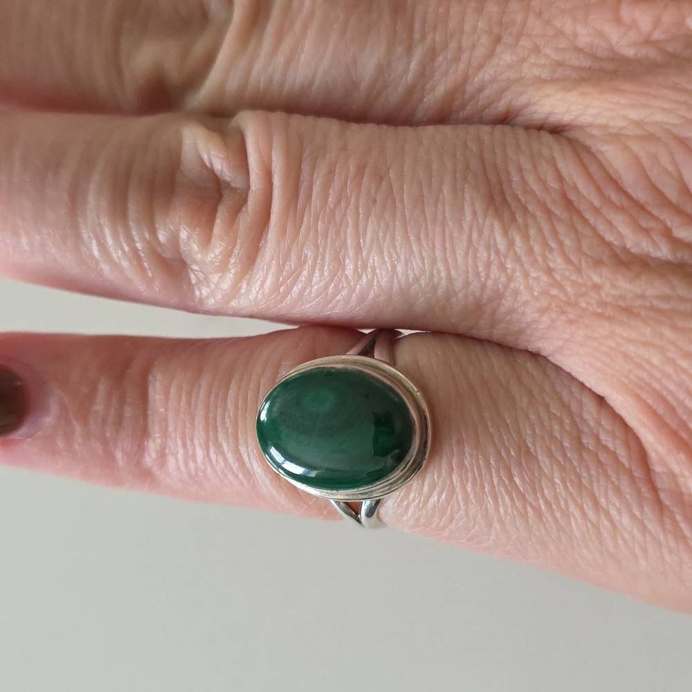 Classic Silver Ring with Green Oval Gemstone